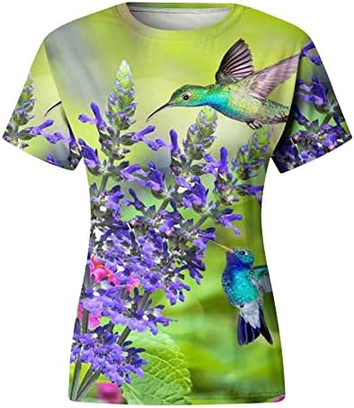 Kadın Hummingbird Baskı Tee Üstleri Kısa Kollu O-boyun Rahat Şık Bluzlar Tayt Kazak yazlık gömlek