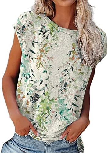 Bayan Kap Kollu Üstleri 2023 Moda Çiçek Baskı Yaz Üstleri Gevşek Fit Casual T Shirt Dışarı Çıkmak Gömlek Egzersiz
