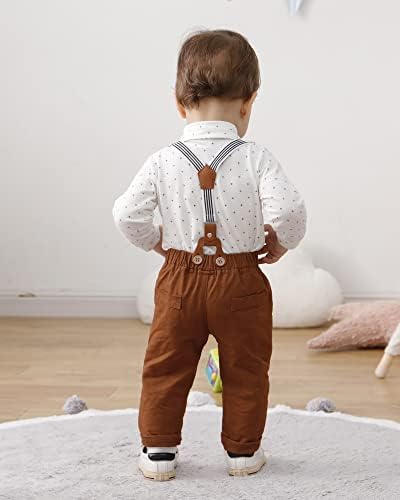 Erkek bebek Giysileri 0-18M Bebek Smokin Uzun Kollu Beyefendi Kıyafetler + Askı Pantolon + Papyon + Bere Şapka Erkek