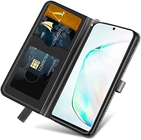 BİCHONG Samsung Galaxy Note 10 ile Uyumlu Cüzdan Kılıf Bilek Kayışı Kickstand ile Kadın Deri Flip Kart Tutucu ile