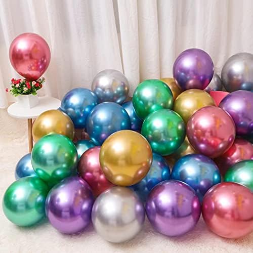 Renkli Parti Balonları Doğum Günü Partisi Dekorasyonu ve Kemer Dekorasyonu için 100 adet 12 inç Krom Metalik Helyum
