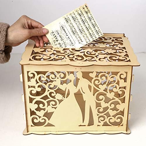 Amosfun DIY evlilik davetiyesi Kutusu ile Kilit Rustik Ahşap Kart Kutusu Hediye kart tutucu Kart Kutusu Düğün için