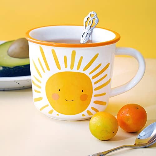 TREEWOO Güneş Sevimli Kupa 12oz seramik kulplu fincan Kahve Çay Süt su kupası Hediye Erkekler Kadınlar için Bulaşık