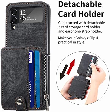 İş 2-in-1 Ayrılabilir Zip Kart Tutucu Deri Telefon Kılıfı için Samsung Galaxy Z FLİP 3 / Z FLİP 4 5G Arka Kapak,