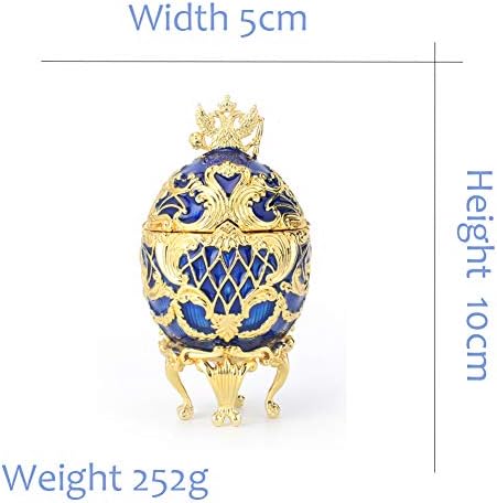 FASALİNO Faberge Yumurta Takı Biblo Kutusu Klasik El-Boyalı Süsler Metal Zanaat Hediye Ev Dekor için (Mavi)