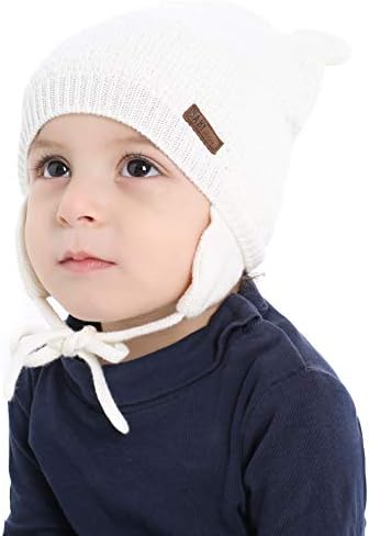 BAVST Bebek Bere Şapka Kış Earfalp ile Sevimli Ayı Çocuklar Yürümeye Başlayan Kız Erkek Sıcak örgü bere 0-2Years
