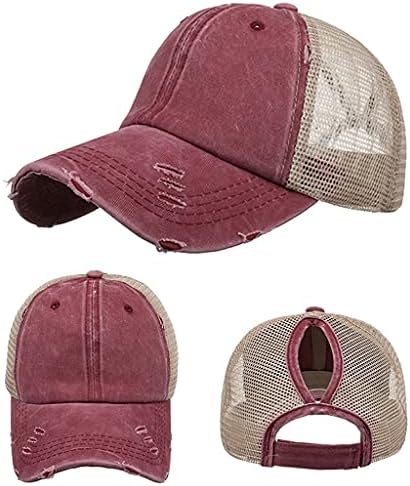 Kadın Dağınık Topuz Snapback Kap Örgü Geri Spor Şapka Vintage Yıkanmış Sıkıntılı beyzbol şapkası At Kuyruğu Kamyon