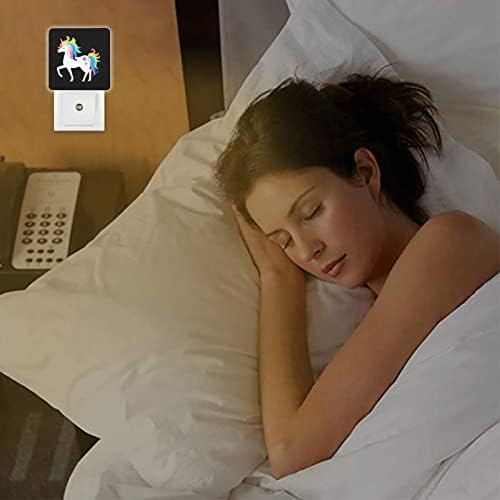 Sevimli gökkuşağı ünikorn Gece Işıkları Duvara Takın Taşınabilir LED Gece Lambası Şafak Vakti Sensörü Yatak Odası