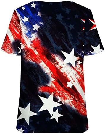 Kadın Bağımsızlık Günü Üstleri Vintage 4th Temmuz T-Shirt V Boyun Kısa Kollu Gömlek Yaz Amerikan Bayrağı Baskı Tees