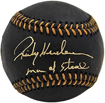 Rickey Henderson, Oakland Athletics Rawlings Resmi Major League Black MLB Beyzbolunu “Çelik Adam” Yazılı İmzalı Beyzbol