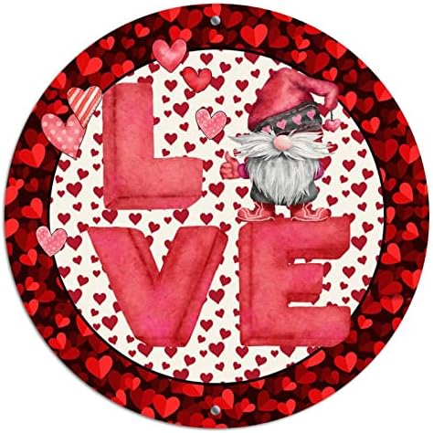 Yuvarlak Metal sevgililer Günü Çelenk Işaretleri Aşk Kırmızı Kalp Sevimli Gnome Teneke Işareti Yıldönümü Duvar Sanatı