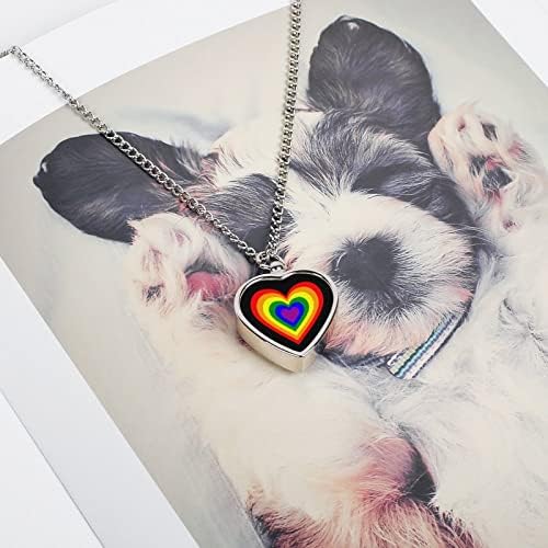 RainbowHeart Baskılı evcil hayvan vazosu Kolye Külleri Kalp Kremasyon Takı Anıt Kolye Kül Tutucu Köpek Kedi için