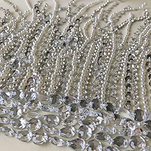Gümüş Halter Boyun Boncuklu Payetli Aplike Kristal Dikiş Yama Korse Aplike Dikiş Balo Elbise parti giysileri