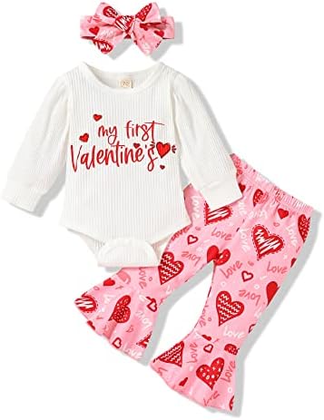 GENÇ AĞACI 3 Adet Sevgililer Bebek Kız Kıyafet Yenidoğan Bebek Benim İlk Sevgililer Günü Romper Aşk Desen Pantolon