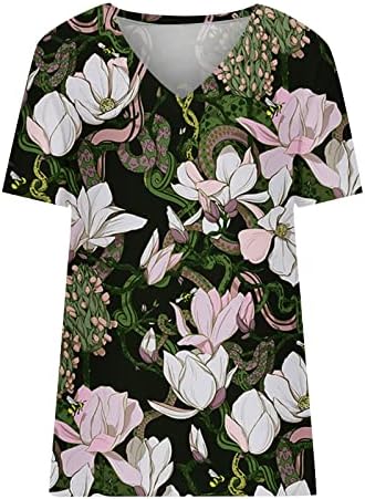 Kadınlar Casual Çiçek Gömlek Kısa Kollu V Yaka T-Shirt Bluz ve Gömlek Tops Yaz Günlük Tees Gömlek Tunik Kazak