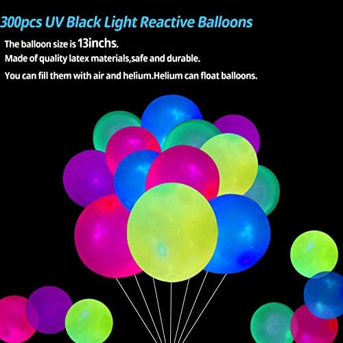 300 Parça UV Neon Balonlar karanlıkta Glow, 13 İnç Blacklight Glow Balonlar 5 Renkler Floresan Neon Lateks Balonlar