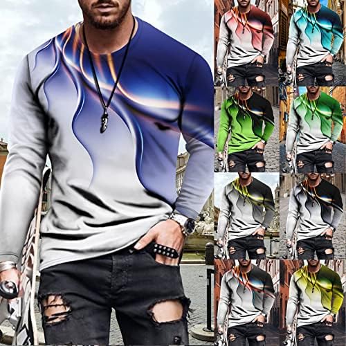 Rahat erkek Yuvarlak Boyun Bluz Nefes İnce Ekip Boyun Uzun Kollu Kazak Moda Yaratıcı 3D Baskılı Gömlek Üst