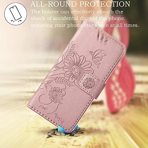 kazineer deri cüzdan Kapak telefon samsung kılıfı Galaxy A12, RFID Engelleme kart tutucu Yuvaları (Gül Altın)