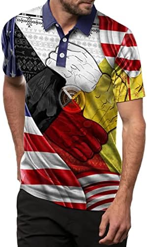 HDDK Yurtsever polo gömlekler Mens için, Amerikan Bayrağı Etnik Hint Tees Tops Yaz Kısa Kollu Egzersiz Rahat Golf