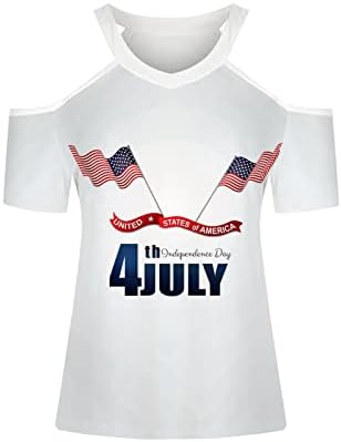 Mutlu Dördüncü Temmuz Kadınlar için Tops Soğuk Omuz Kısa Kollu Tees En Bağımsızlık Günü V Boyun Gömlek Kazaklar
