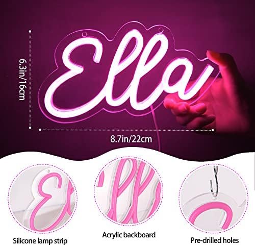 ATTNEON pembe Ella Neon burcu, kişiselleştirilmiş LED adı Neon ışık çocuk yatak odası doğum günü partisi dekorasyon