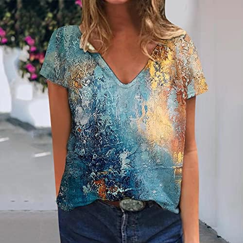Orta Gömlek Gevşek Tunik Bayan Casual Yaz Üstleri Çiçek Kısa Kollu Yuvarlak Boyun Tee T Shirt Kadın Gömlek