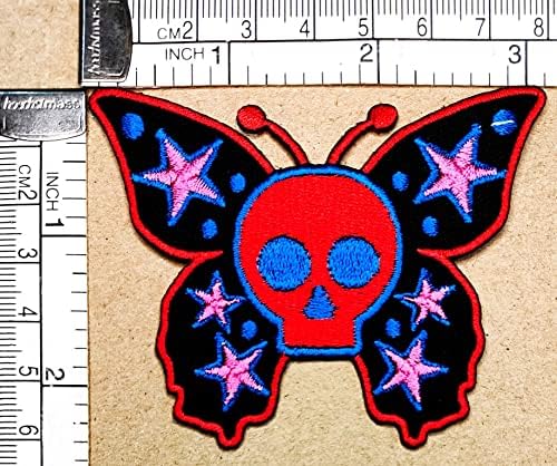Kleenplus 3 adet. Kelebek Kafatası Karikatür Yama İşlemeli Kelebek Demir On Rozeti Dikmek Yama Giysi Nakış Aplike