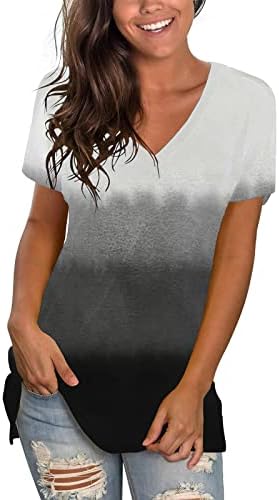Üst T Shirt Bayanlar için Sonbahar Yaz Kısa Kollu 2023 Derin V Boyun Pamuk Grafik Çizgili Casual Gömlek 32 32