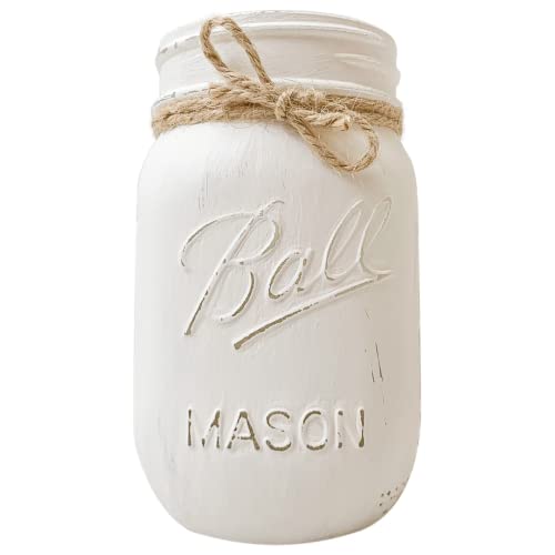 Beyaz Elle Boyanmış ve Sıkıntılı Mason Kavanoz, Bira bardağı 16 oz. Düzenli Ağız Rustik Çiftlik Evi Tarzı Mason Kavanozu,