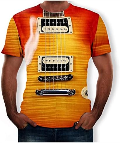 Serin Üstleri Kollu Kısa erkek Moda Gitar Tees yazlık t-Shirt Baskılı 3D erkek Bluz Erkek Elbise T Shirt