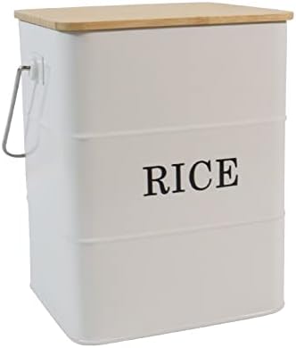 Gdfjıy Pirinç Kabı Metal Pirinç Saklama Kutusu, Hava Geçirmez Bambu Kapaklı ve Kepçeli Pirinç Saklama Kutusu, Pirinç