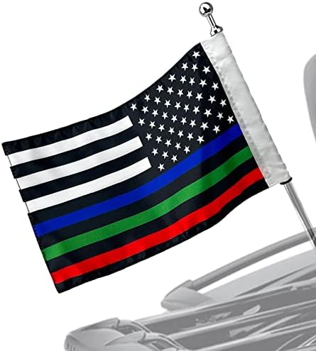 Motosiklet Bayrağı, İnce Mavi Kırmızı Yeşil Çizgi Amerikan Bayrağı, Çift Taraflı Çift Dikişli Motosiklet Bayrağı