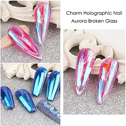 8 Yaprak Degrade Cam Kağıt Tırnak Sanat Etiket,Renkli Lazer Aurora Selofan 3D Kırık Cam Parçaları Ayna Folyo Tırnak
