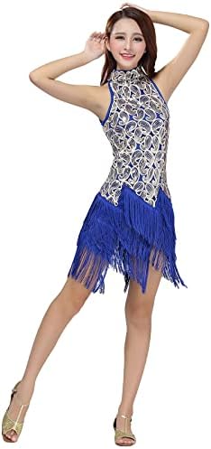 ABAFİP Kadınlar parlak pullar Püskül Latin Dans Elbise 20s Sineklik Saçak Anahtar Deliği Salsa ChaCha Tango Modern