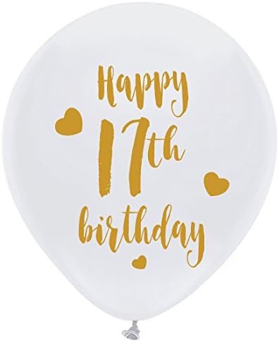 Beyaz 17th Doğum Günü Lateks Balonlar, 12 inç (16 adet) Erkek Kız Altın Mutlu 17th Doğum Günü Partisi Süslemeleri