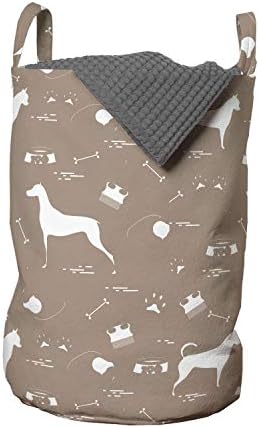 Lunarable Köpek Kemiği Çamaşır Torbası, Tazı Yaka Tarağı Köpek İzleri ile Siluet Evcil Hayvanlar Teması, Kulplu Sepet