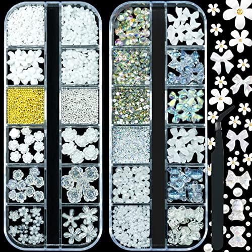 Tırnak Takılar Çiçek Kelebek Ayı Yay, 2400 adet 3D Tırnak Sanat Kiti Beyaz / Aurora Gül Tırnak Çiçek Sanat, Altın