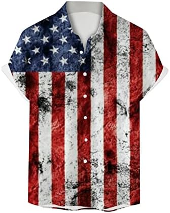 1776 Bağımsızlık Günü Aloha Gömlek Erkekler için Düğmeli Düz Renk Gömlek Kısa Kollu Tatil İş Kıyafetleri