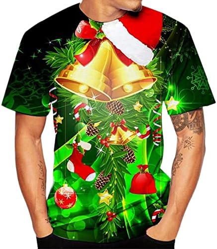 XXBR Noel Kısa Kollu T-Shirt Mens için, komik Noel Noel Baba Baskı Yuvarlak Boyun Tee Tops Egzersiz Tasarımcı Tshirt