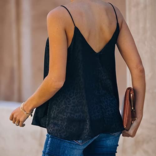 Oplxuo Yaz Cami Tankı Üstleri Kadınlar için Moda Leopar Baskı Kaşkorse Seksi V Yaka Backless Gömlek Kolsuz Tunik