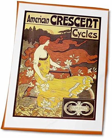 3dRose Florene Art Deco ve Nouveau-Renkli Art Nouveau Bisiklet Reklamı-Havlular (twl-109463-1)