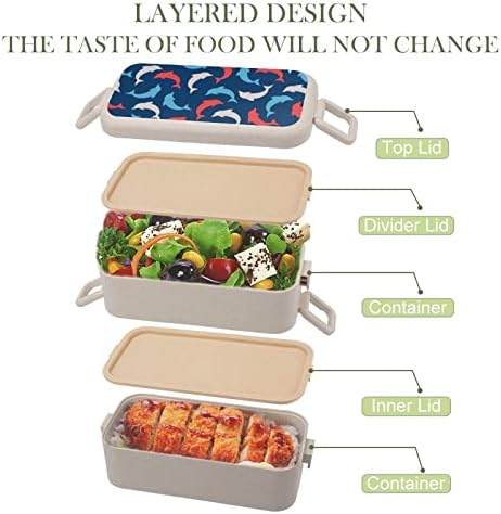 Atlama Yunus Çift Istiflenebilir Bento yemek kabı Modern Bento Konteyner Gereçler Seti