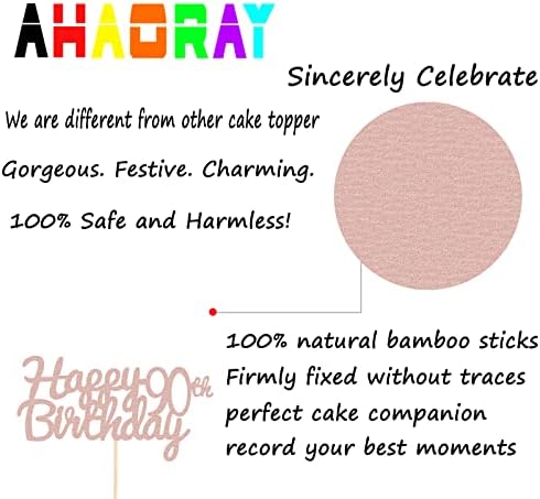 AHAORAY Mutlu 90th Doğum Günü Pastası Topper - Gül Altın Glitter 90th Doğum Günü Yıldönümü Partisi Dekorasyon Malzemeleri,