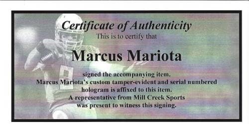 Oregon Ördekler Marcus Mariota İmzalı Beyaz Nike Forması 2014 Heisman Boyut L MM Holo Stok 89854 - İmzalı Kolej