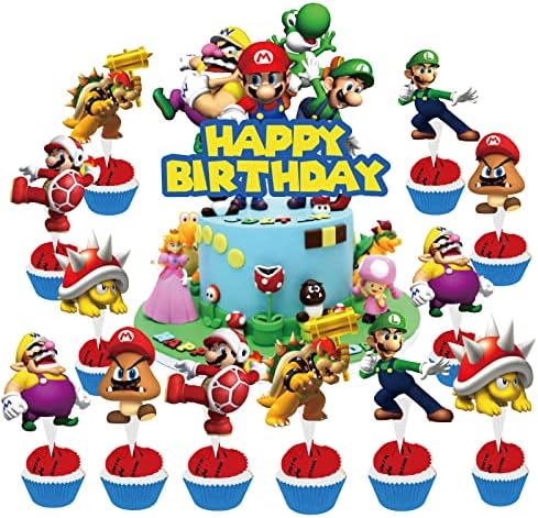 Mari Kek Topper Kek Dekorasyon Doğum Günü Masa Erkek Süper Video Oyunu Kek Toppers (1 kek / 48 kek)