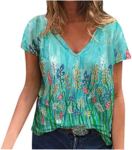 Kadın T Shirt Sonbahar Yaz Kısa Kollu V Boyun Grafik Rahat Gevşek Fit Artı Boyutu Bluz T Shirt Kızlar için 4J 4J