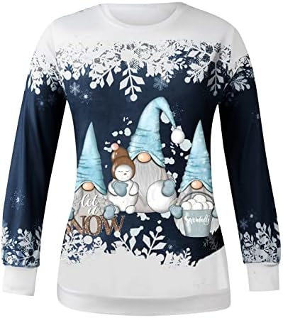 NOKMOPO Noel Tişörtü Kadınlar için Kardan Adam Baskı Noel Moda Rahat Gevşek Yuvarlak Boyun Uzun Kollu Kazak Tops