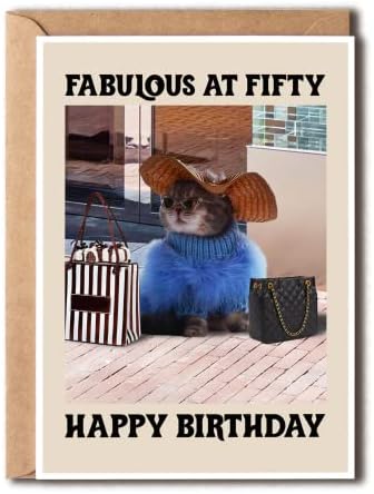 50 Ve Muhteşem Kedi Aşığı Komik 50. Doğum Günü Kartı-Kedi Aşığı Hediye Kartı-Doğum Günün Kutlu Olsun Kartı-Kedi Kartı-Karı