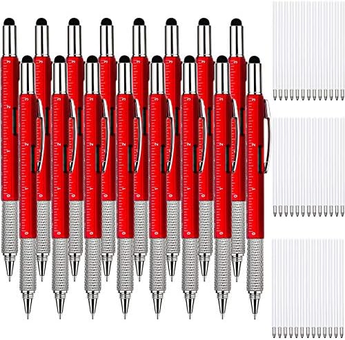 Zhanmaı 16 Adet Hediye Kalem Aracı Kalem 6 in 1 Çok Amaçlı Teknoloji Aracı Kalem Cetvel, Seviye Göstergesi, Tükenmez