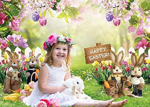 Bahar Paskalya Fotoğraf Backdrop Paskalya Renkli Yumurta Bahçe Çit Yeşil Çim Bunny Dekorasyon Çocuklar Yenidoğan
